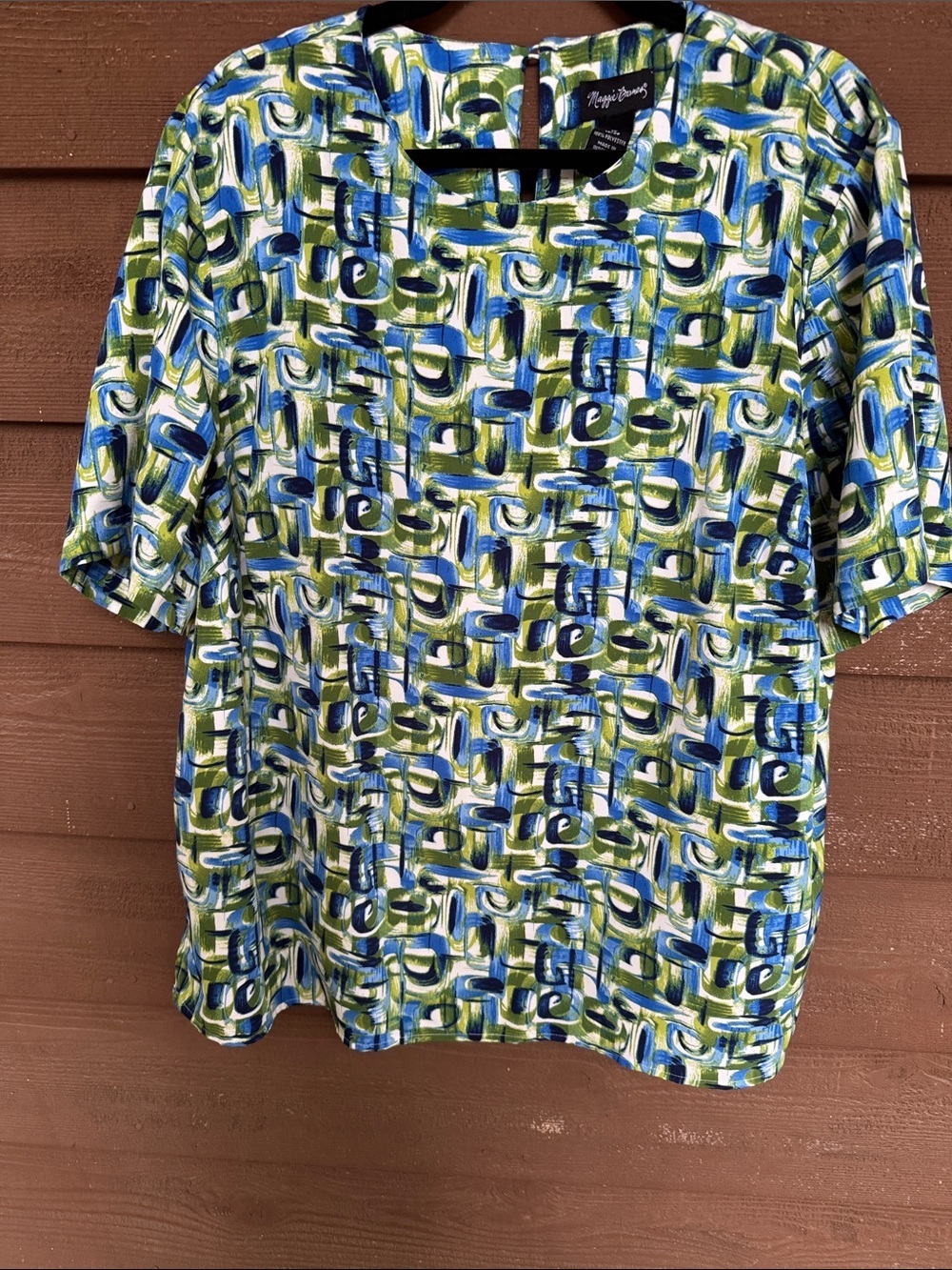 Maggie Barnes Blue Green Abstract Print Blouse